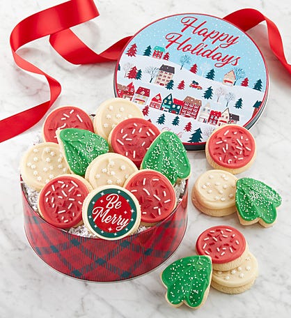 Traditional Happy Holidays Gift Tin - Holiday Cutouts